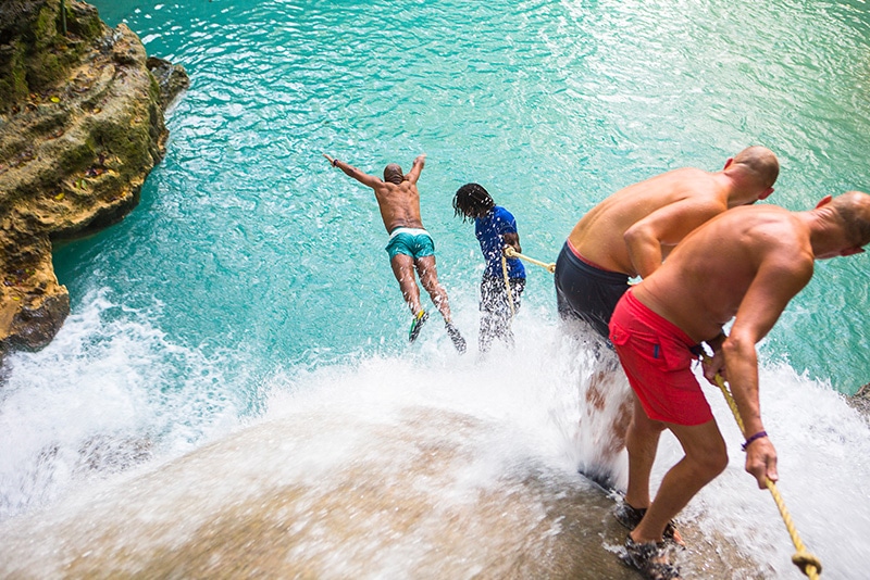 Divers at Blue Hole Falls Jamaica
